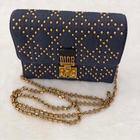 DIOR DIORADDICT 鉚釘款單寧布鏈帶斜背包