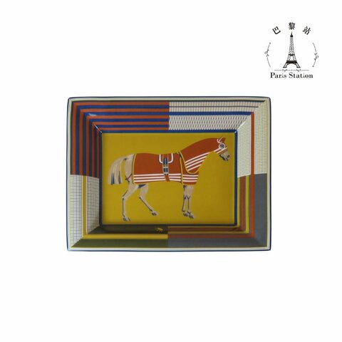 【巴黎站二手名牌專賣店】＊現貨＊HERMES 愛馬仕 真品＊經典陽光系列 Soleil d'Hermès 陶瓷長方形深黃色置物托盤