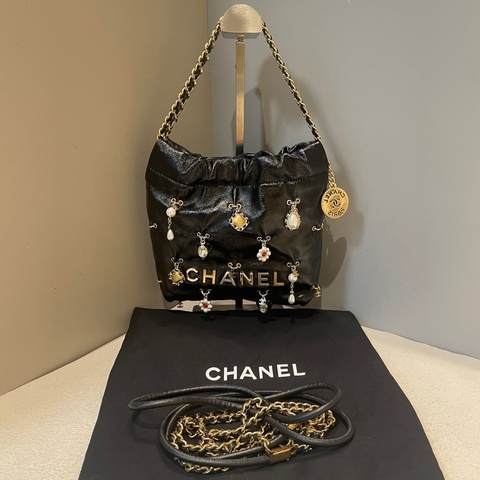 Chanel/香奈兒 22bag 迷你手袋 單肩包斜挎包 黑色金扣