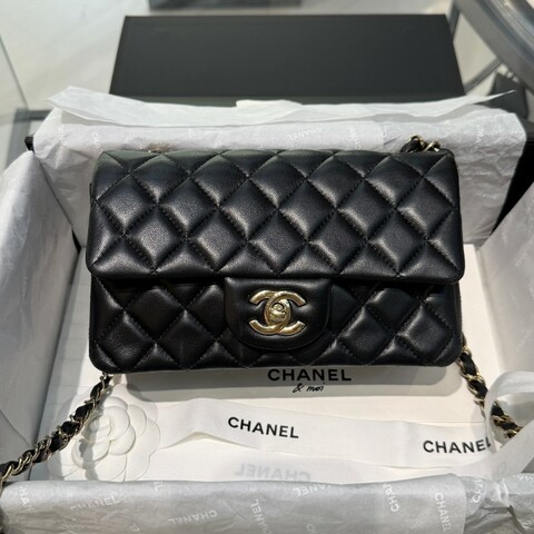 99♥️Chanel CF大mini  黑金羊皮 芯片款
