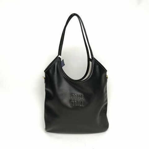 MIU MIU缪缪 IVYTote托特包35黑色牛皮革黑扣肩背包