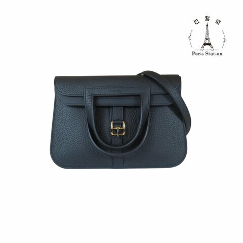 【巴黎站二手名牌專賣店】＊現貨＊HERMES 愛馬仕 真品＊K刻 HALZAN25 黑色金扣 牛皮 手提包