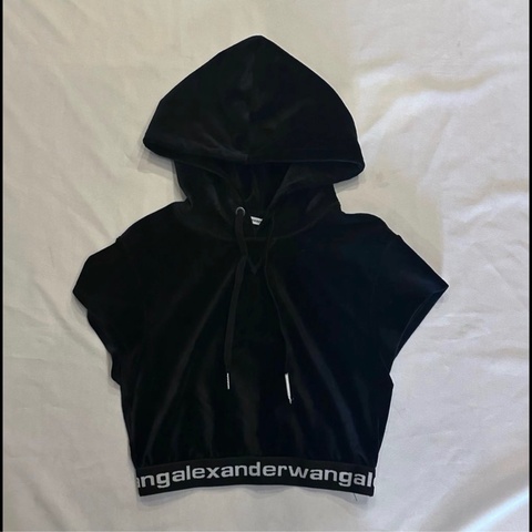 Alexander Wang 黑色衛衣短袖上衣cropped corduroy hoodie