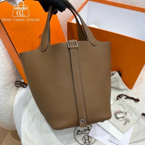 🌈Hermes🧡Picotin 18🧡栗子色拼色手柄銀扣🌈99新🌟TC皮🌟有盒🧡picotin18🌟picotin🌟愛馬仕🌟