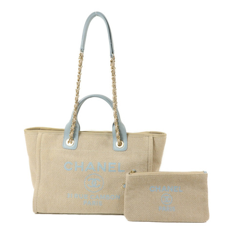 CHANEL 帆布Deauville Tote Small鏈帶手挽肩背兩用袋