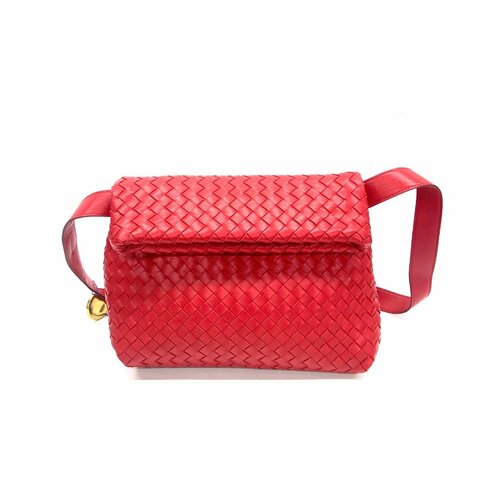 BOTTEGA VENETA bv 紅色 編織 翻蓋 郵差 肩背包