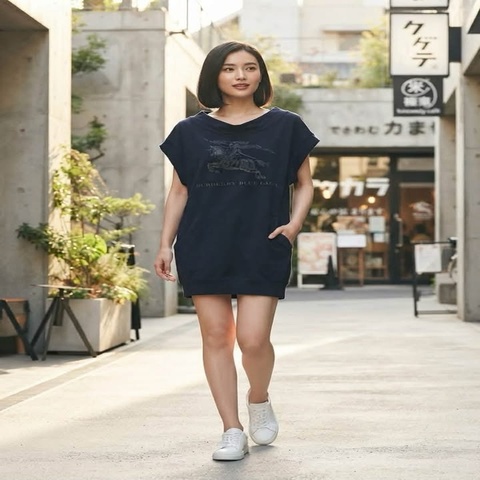 BURBERRY 寬鬆型大戰馬口袋洋裝（深藍）