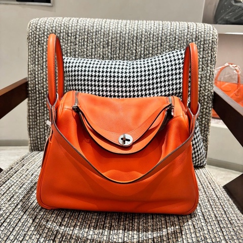 Hermès 愛馬仕 hermes lindy30 罌粟橘 銀扣 T刻 無附件