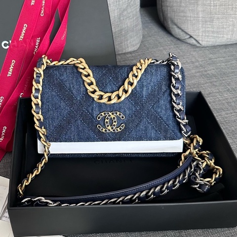 Chanel 香奈兒19bag牛仔WOC鏈條包 芯片款