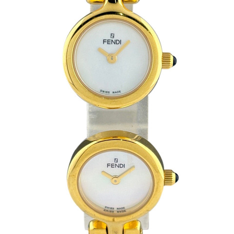 Fendi FENDI 雙面雙時區手鐲式腕錶 620L 不鏽鋼鍍金石英白色女錶