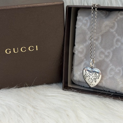 Gucci 455542 純銀愛心吊墜項鍊｜鎖鏈 項鍊