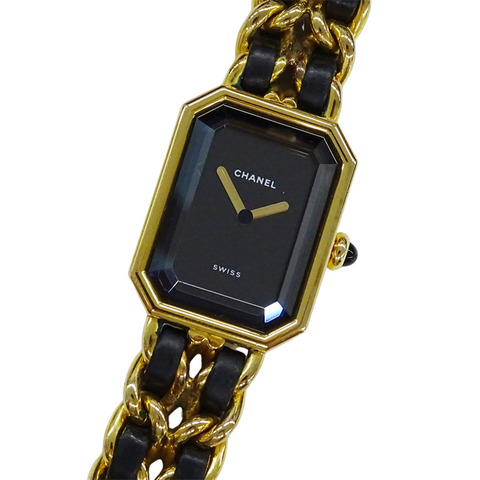 香奈兒 (Chanel) 女士腕錶，品牌：Première Quartz QZ GP 皮革，S 碼，型號：H0001，方形，金色，黑色