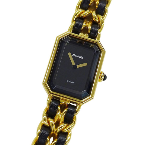 香奈兒 (Chanel) 女士腕錶，品牌：Première Quartz QZ GP 皮革，M 碼，型號：H0001，方形，金色，黑色