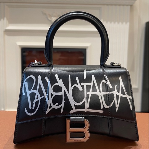 Balenciaga巴黎世家 黑金塗鴉沙漏包 XS號 手提單肩斜挎包 尺寸18.8×13×9.9