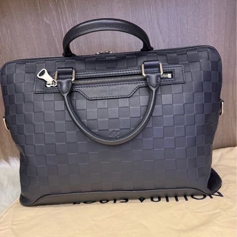 Louis Vuitton 路易威登 深海藍棋盤格公文包 全皮