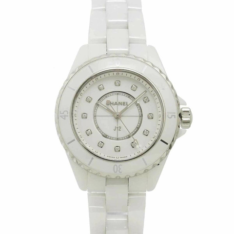 香奈兒 J12 33mm H5704 12P 鑲鑽女錶 白色錶殼 陶瓷 石英錶
