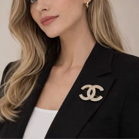 Chanel 香奈兒 中古雙C滿鑽胸針