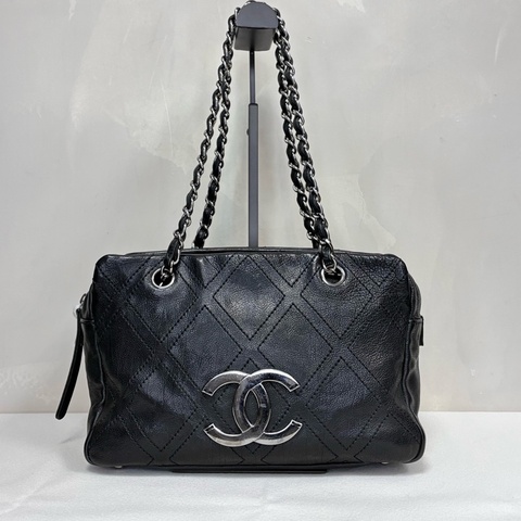 Chanel/香奈兒 98新 10開 黑色 大銀扣雙C鏈條包 可手提單肩