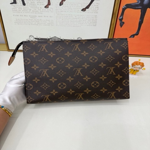 99新LV 路易威登 Toiletry Pouch 經典老花 帆布拼皮革 手拿包洗漱包