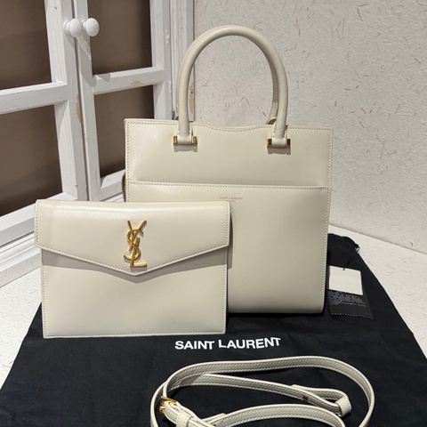 YSL/聖羅蘭 Uptown box 白色牛皮托特包 磁扣子母包斜挎包單肩包