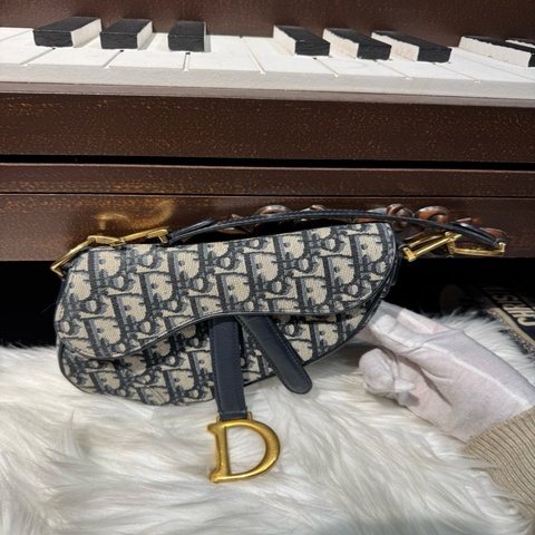 迪奧/Dior  小號馬鞍包經典藍色老花
