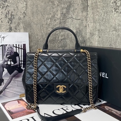 💎Chanel香奈兒｜黑金油蠟皮手提郵差包｜98新