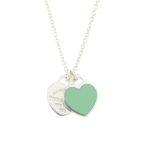 TIFFANY＆CO 925純銀/琺瑯Double Heart Tag Pendant項鏈