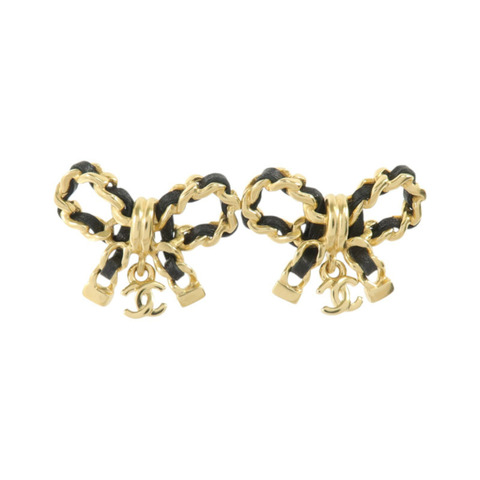 CHANEL 金屬/皮革Bow Earrings耳環