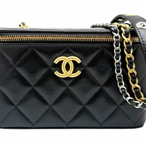 香奈兒 (CHANEL) Matelassé Vanity Chain 單肩包，羊皮材質，黑色，飾有 Coco 標誌，配皮革肩帶，男女皆宜