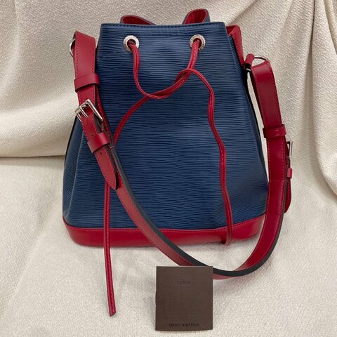 【經典配色】路易威登 Louis Vuitton Noé Epi 水波紋水桶包 藍／紅色 Epi皮 銀扣