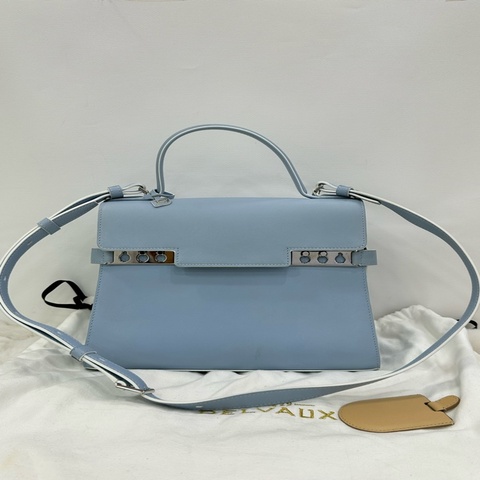Delvaux /德爾沃 tempete系列 中號淡藍色手提斜挎包  尺寸：27×21 x8cm