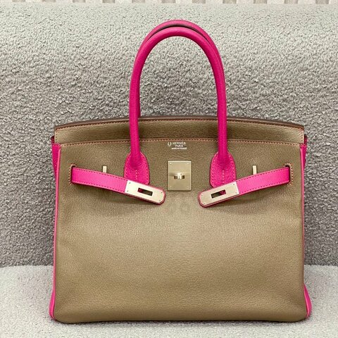 【稀有拼色】愛馬仕 Hermès Birkin 30 大象灰拼5R驚艷粉 山羊皮 磨砂銀扣｜框P