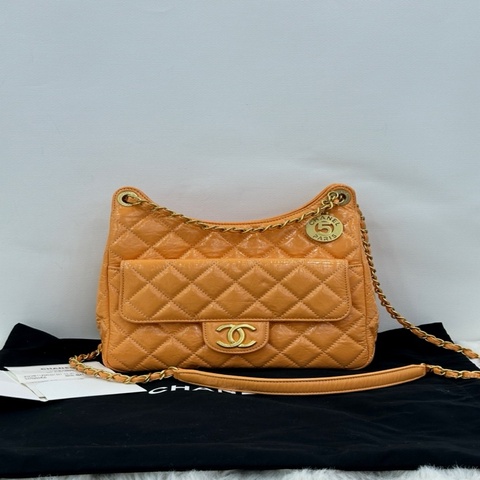 Chanel 24C 天貓精靈 hobo 油蠟牛 橘色 小號 斜挎包 19x13