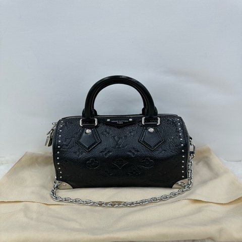 LV Speedy Trunk 20 黑銀鉚釘 缺長肩帶 芯片款