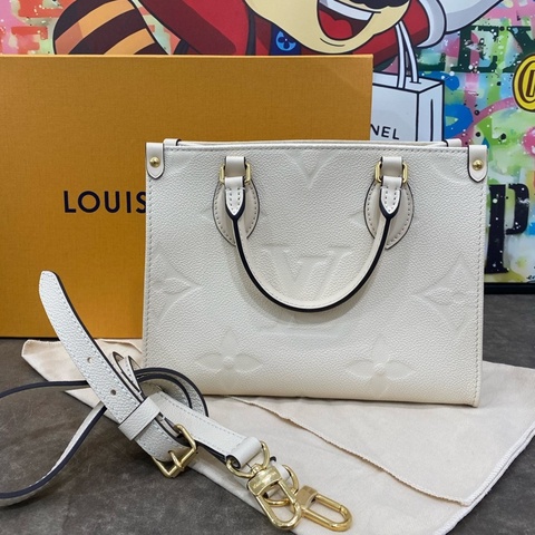 LV 路易威登 奶油白 全皮 Onthego 小號 托特包 手提包 單肩斜挎包 芯片款