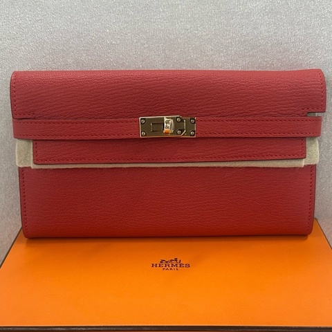 hermes 愛馬仕 紅色金扣 kelly長款錢包 A刻 配件盒子