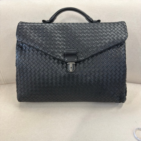 Bottega Veneta 葆蝶家 黑色編織手提公文包 40*31*9