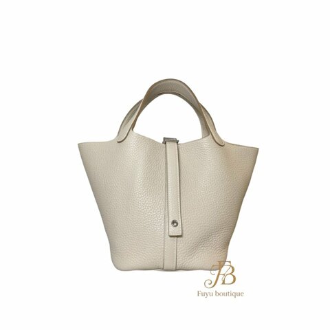【H0016】HERMES 奶昔白色 TC 牛皮 Picotin lock 18 銀釦菜籃子手提包