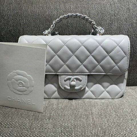 Chanel 春夏25C系列 冰川灰編織手把口蓋包 晶片款