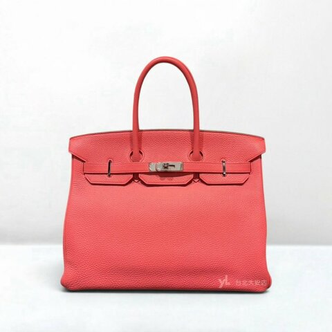 A10585-HERMES U5唇膏粉 Togo 35cm銀釦柏金包