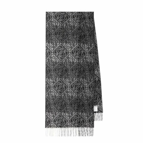 【LOEWE 羅威】Anagram 羊毛 喀什米爾 圍巾 黑色 白色 FSA4SS1W16
