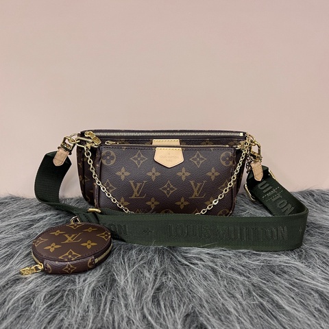 LV 原花金釦MultiPochette Accessoires綠背帶五合一肩斜背包M44813