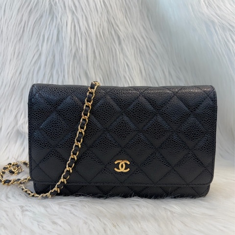 CHANEL A33814 黑色荔枝皮金鍊WOC｜ 肩背包 斜背包發財包鍊子長夾