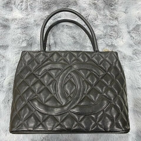 Chanel 香奈兒 希爾頓黑銀 荔枝皮銀幣手提包