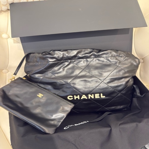 全新CHANEL黑色限量白字22bag小號垃圾袋AS3260 23A