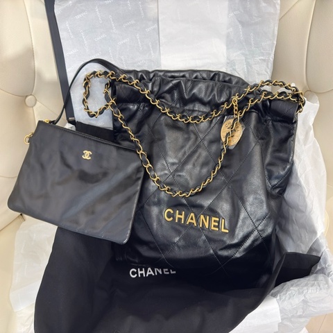 全新CHANEL黑色金字22bag小號垃圾袋AS3260 23P