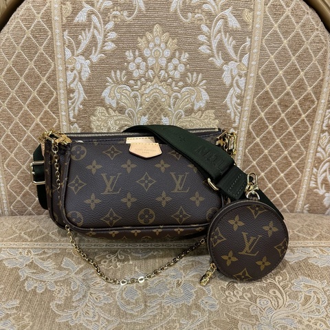 LV 原花金釦Multi Pochette Accessoires綠背帶五合一肩斜背包M44813
