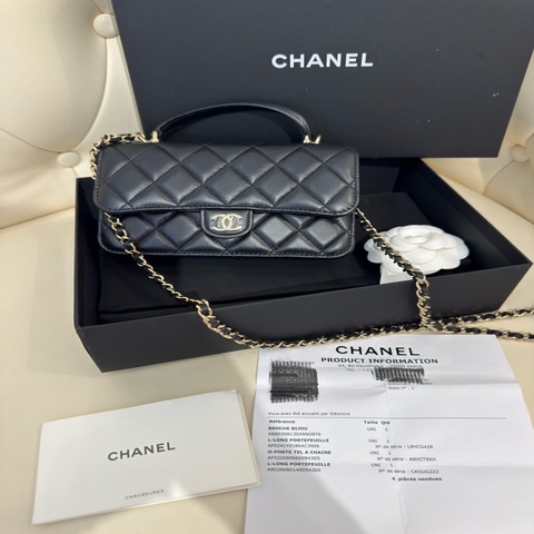 二手CHANEL黑色小羊皮迷你mini Handle手提肩背包手機包AP3226