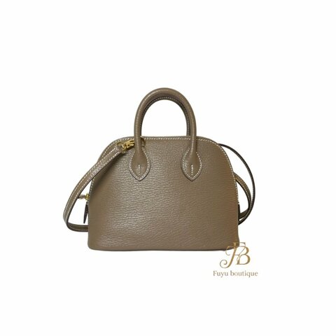 【H0041】HERMES 大象灰色山羊皮 Mini Bolide 1923 18CM 金釦兩用包