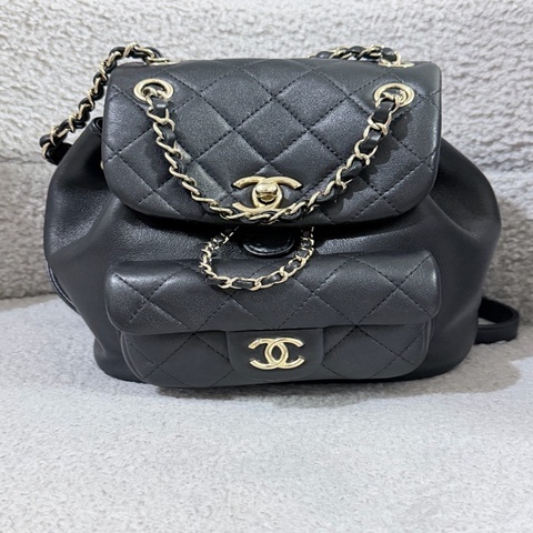 CHANEL Duma小號後背包 芯片款牛皮金色金屬